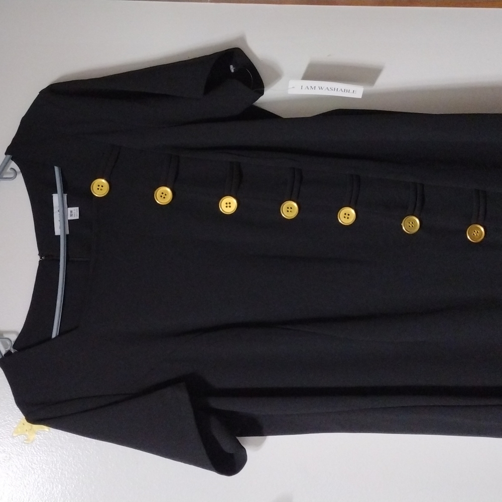 Shelby+Palmer Black Dress w Gold Buttons